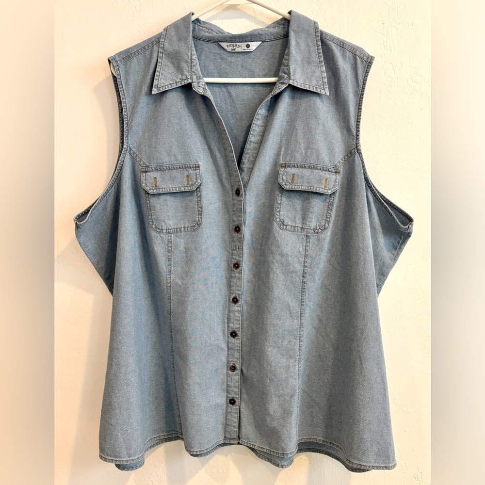 Sleeveless Denim Button-Up Top